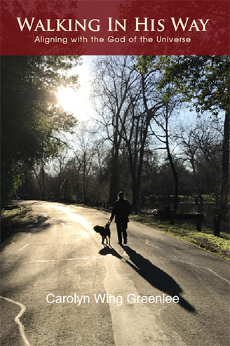 The author walking with her guide dog down a sun lit country road